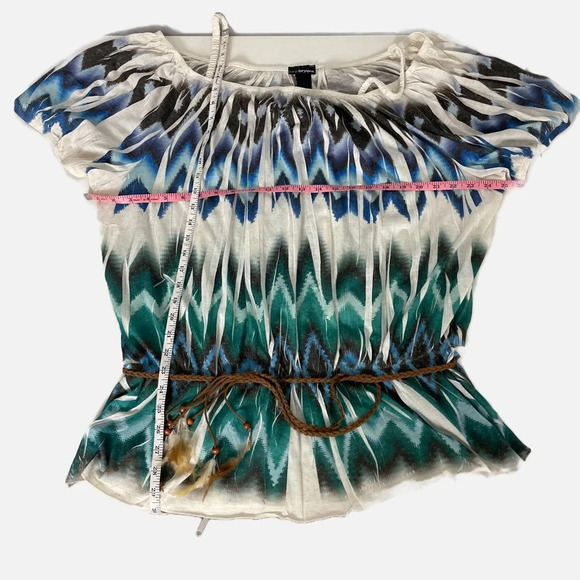 Lane Bryant Factory Boho Linen Top Popover Size 26/28W Aztec Belt Cold Shoulder - Picture 9 of 11